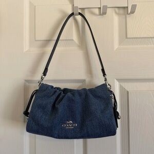 Coach Blue Denim Faye Shoulder Bag with Blue Leather Strap, Silver Hardware